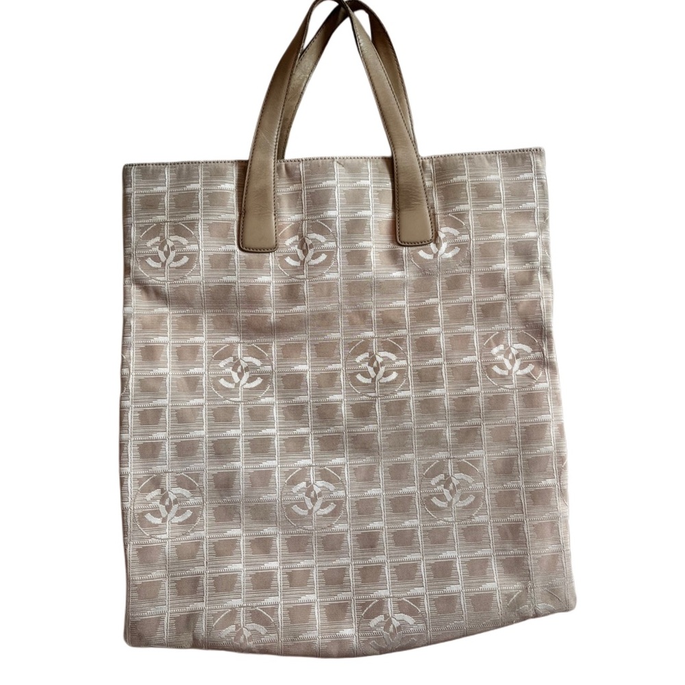 Chanel travel line tote bag beige nylon with leather straps and magnetic close